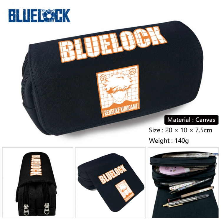 BLUE LOCK Anime Multi-Function Double Zipper Canvas Cosmetic Bag Pen Case 20x10x7.5cm