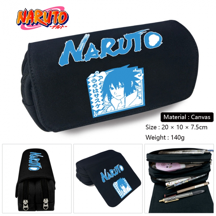 Naruto Anime Multi-Function Double Zipper Canvas Cosmetic Bag Pen Case 20x10x7.5cm