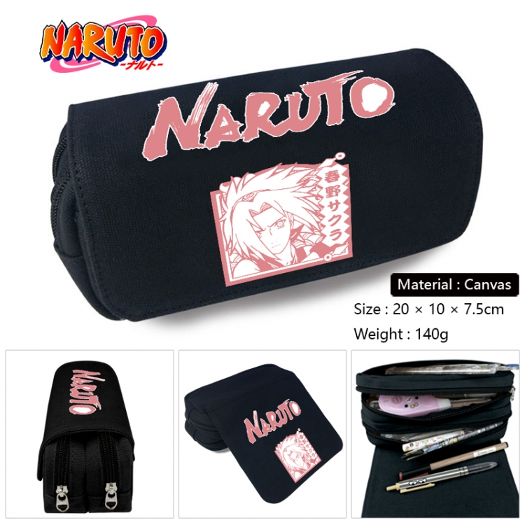 Naruto Anime Multi-Function Double Zipper Canvas Cosmetic Bag Pen Case 20x10x7.5cm