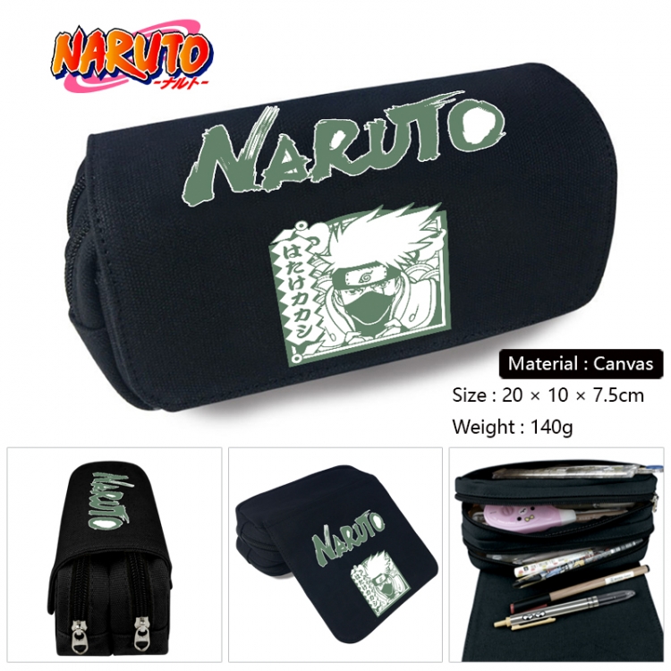 Naruto Anime Multi-Function Double Zipper Canvas Cosmetic Bag Pen Case 20x10x7.5cm