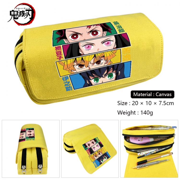 Demon Slayer Kimets Anime Multi-Function Double Zipper Canvas Cosmetic Bag Pen Case 20x10x7.5cm