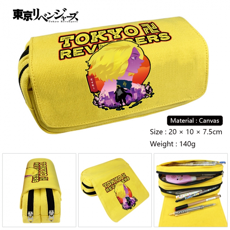 Tokyo Revengers Anime Multi-Function Double Zipper Canvas Cosmetic Bag Pen Case 20x10x7.5cm