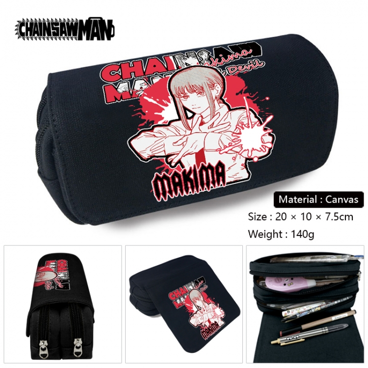 Chainsawman Anime Multi-Function Double Zipper Canvas Cosmetic Bag Pen Case 20x10x7.5cm