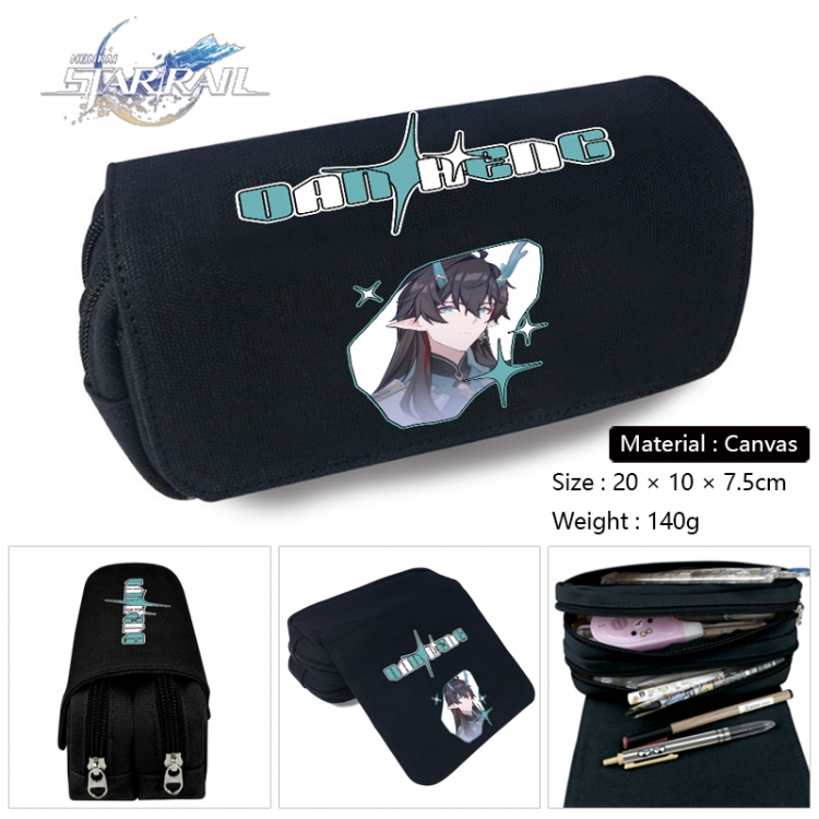 Honkai: Star Rail Anime Multi-Function Double Zipper Canvas Cosmetic Bag Pen Case 20x10x7.5cm