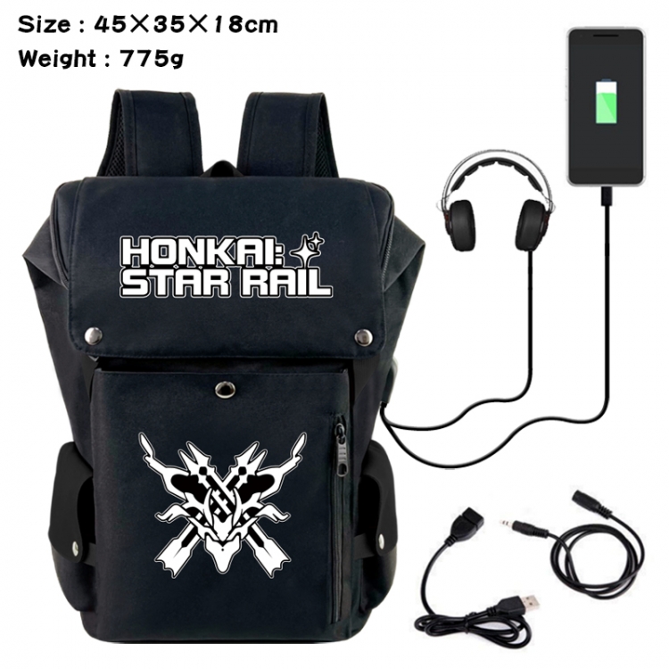 Honkai: Star Rail Anime Canvas Bucket Data Cable Backpack School Bag 45X35X18CM 775G