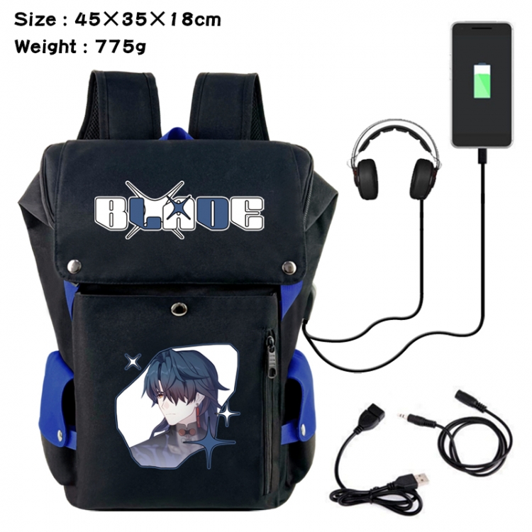 Honkai: Star Rail Anime Canvas Bucket Data Cable Backpack School Bag 45X35X18CM 775G