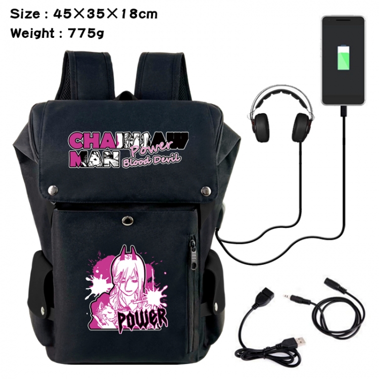 Chainsawman Anime Canvas Bucket Data Cable Backpack School Bag 45X35X18CM 775G