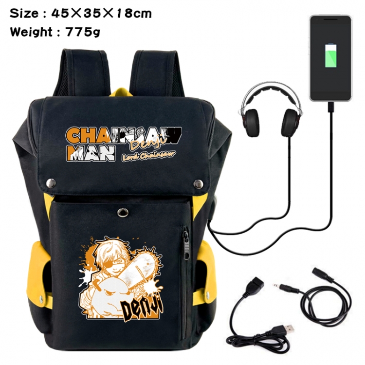 Chainsawman Anime Canvas Bucket Data Cable Backpack School Bag 45X35X18CM 775G