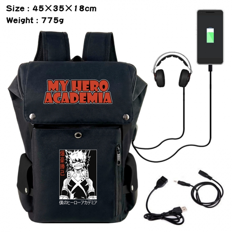 My Hero Academia Anime Canvas Bucket Data Cable Backpack School Bag 45X35X18CM 775G