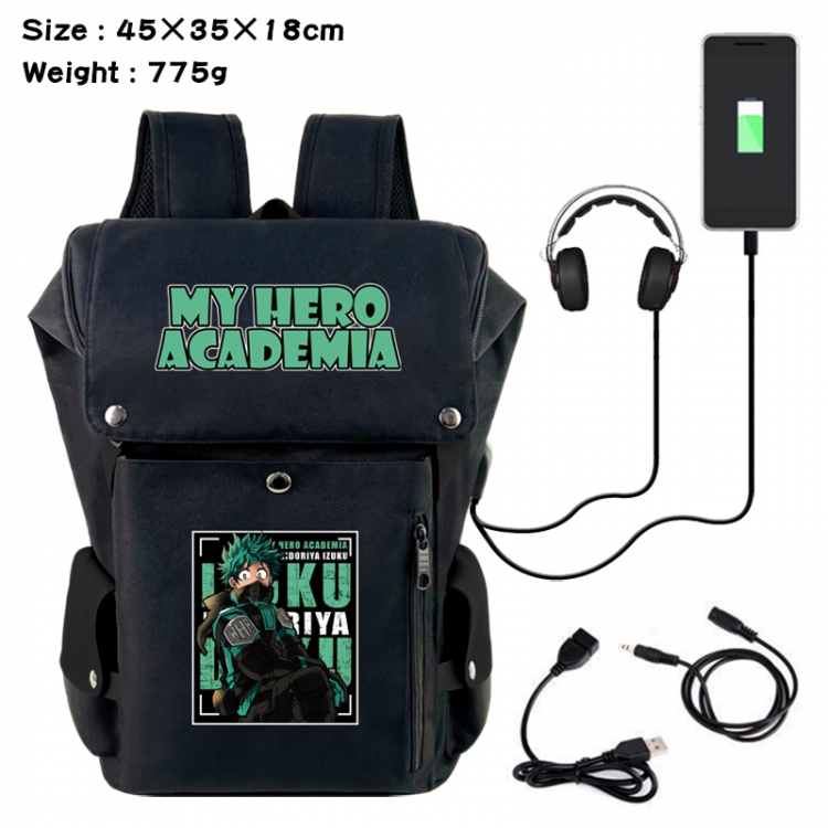 My Hero Academia Anime Canvas Bucket Data Cable Backpack School Bag 45X35X18CM 775G