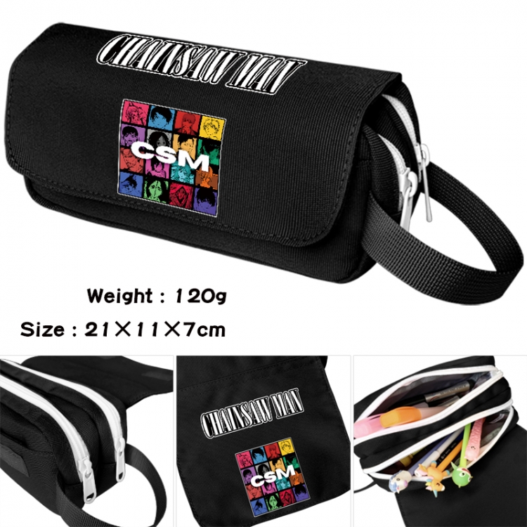 Chainsawman Anime waterproof canvas portable double-layer pencil bag cosmetic bag 21x11x7cm