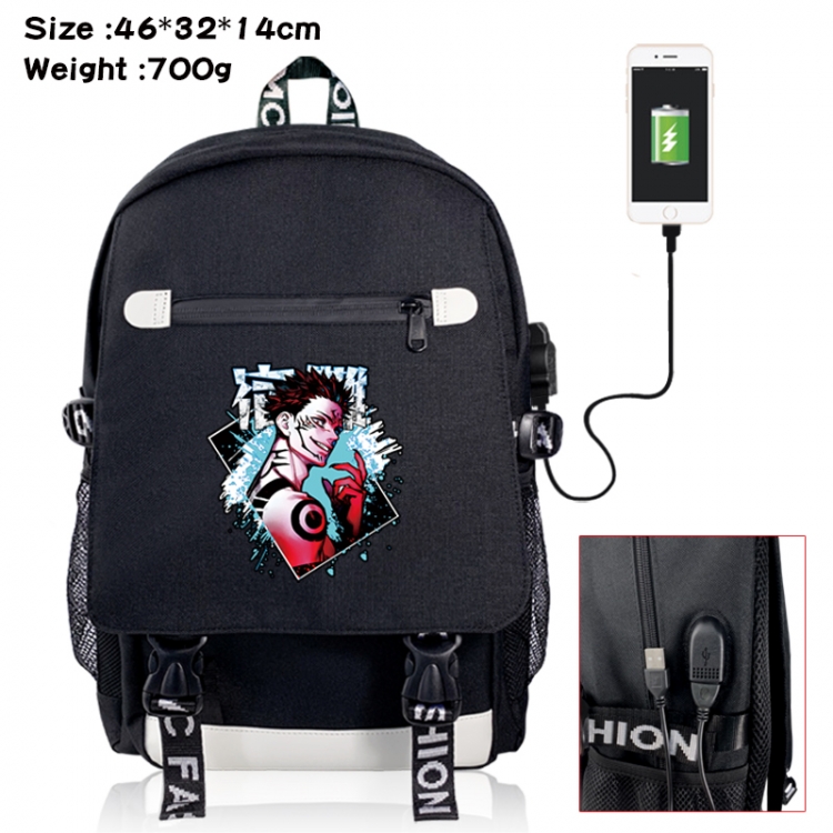 Jujutsu Kaisen canvas USB backpack cartoon print student backpack 46X32X14CM 700g 