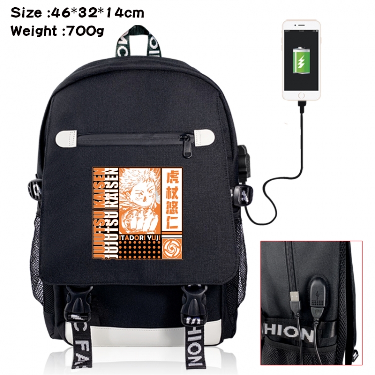 Jujutsu Kaisen canvas USB backpack cartoon print student backpack 46X32X14CM 700g