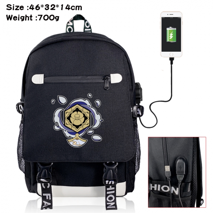 Genshin Impact canvas USB backpack cartoon print student backpack 46X32X14CM 700g 