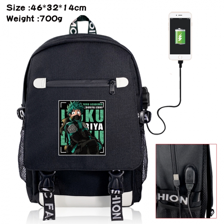 My Hero Academia canvas USB backpack cartoon print student backpack 46X32X14CM 700g 