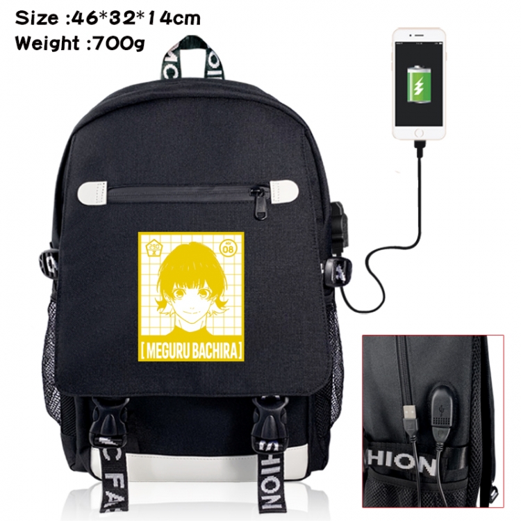 BLUE LOCK canvas USB backpack cartoon print student backpack 46X32X14CM 700g 