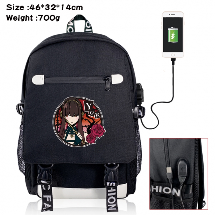 SPYxFAMILY canvas USB backpack cartoon print student backpack 46X32X14CM 700g 