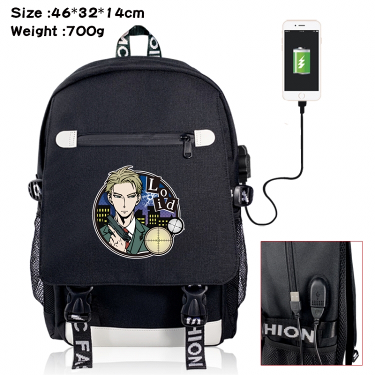 SPYxFAMILY canvas USB backpack cartoon print student backpack 46X32X14CM 700g 