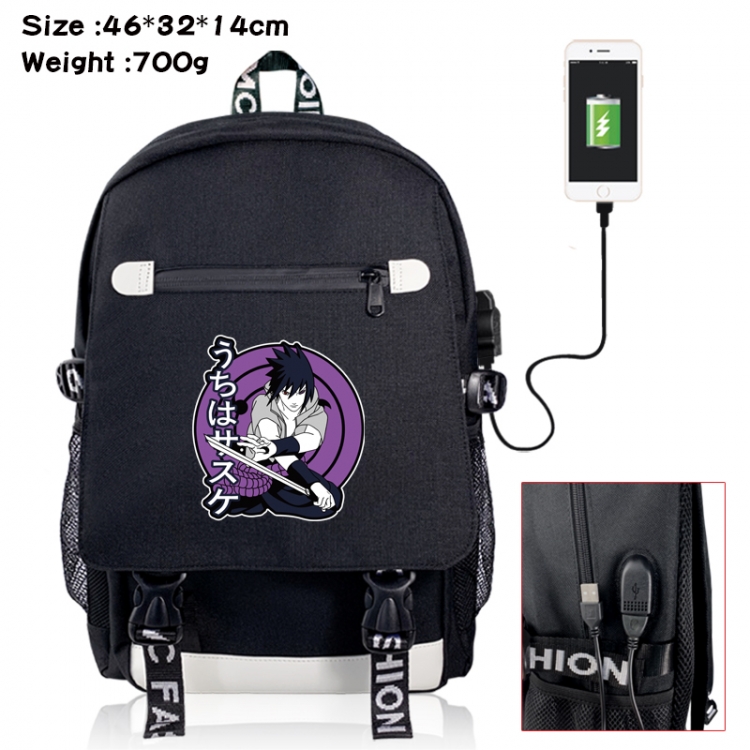 Naruto canvas USB backpack cartoon print student backpack 46X32X14CM 700g 
