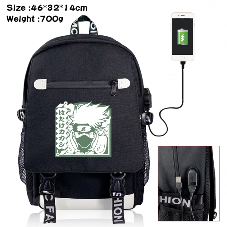 Naruto canvas USB backpack cartoon print student backpack 46X32X14CM 700g 