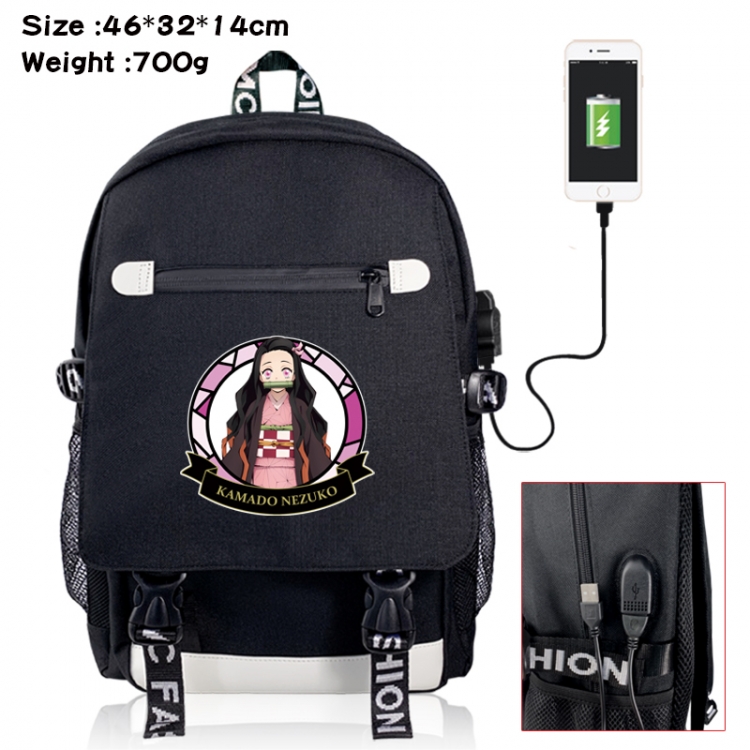 Demon Slayer Kimets canvas USB backpack cartoon print student backpack 46X32X14CM 700g 