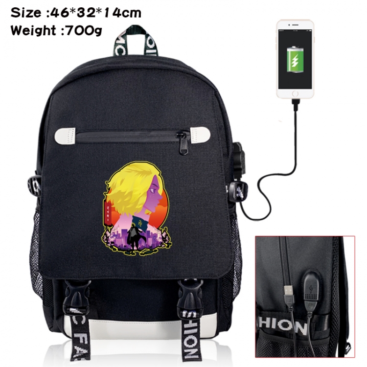 Tokyo Revengers canvas USB backpack cartoon print student backpack 46X32X14CM 700g 