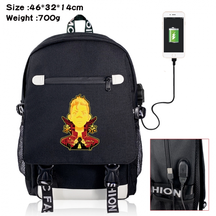 Tokyo Revengers canvas USB backpack cartoon print student backpack 46X32X14CM 700g 