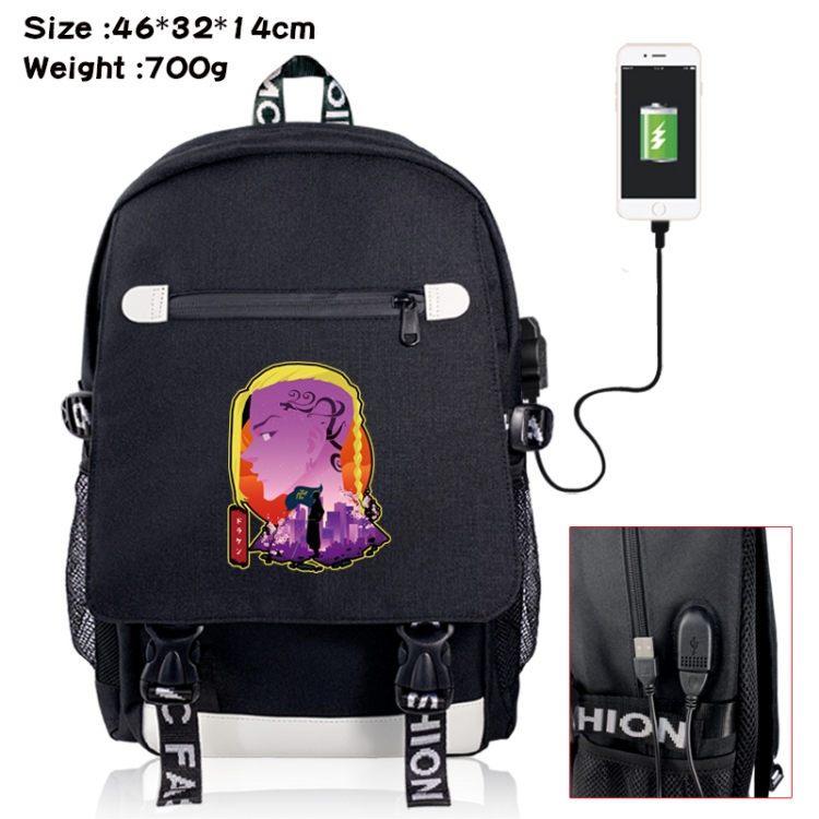 Tokyo Revengers canvas USB backpack cartoon print student backpack 46X32X14CM 700g 