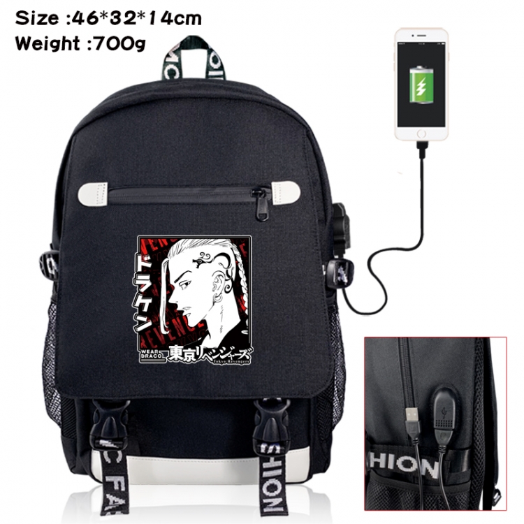 Tokyo Revengers canvas USB backpack cartoon print student backpack 46X32X14CM 700g