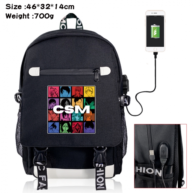 Chainsawman canvas USB backpack cartoon print student backpack 46X32X14CM 700g 