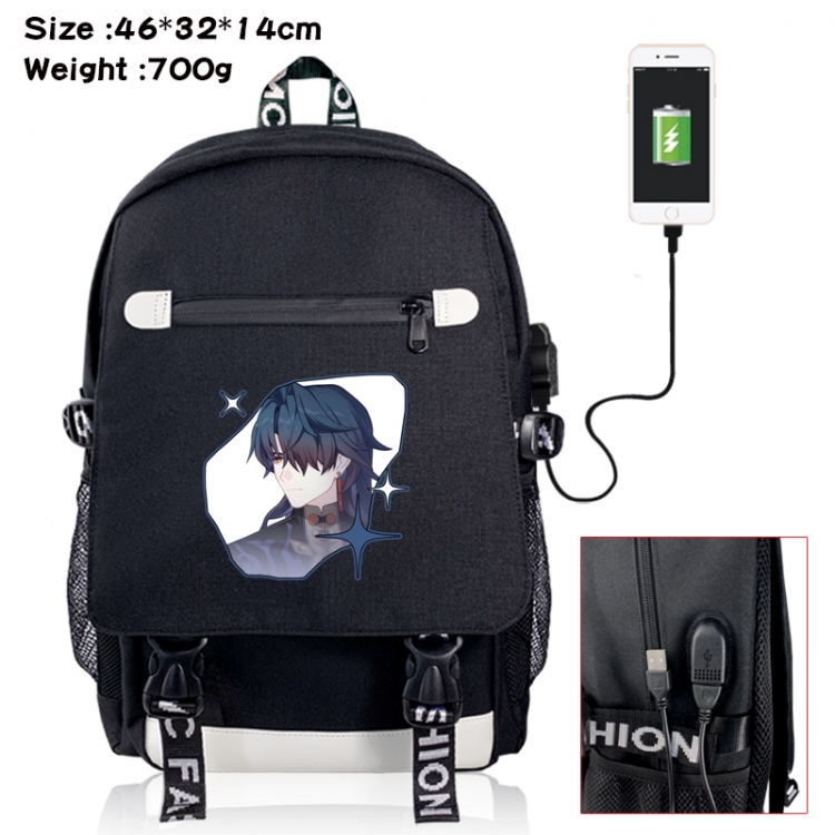 Honkai: Star Rail canvas USB backpack cartoon print student backpack 46X32X14CM 700g 