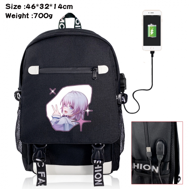 Honkai: Star Rail canvas USB backpack cartoon print student backpack 46X32X14CM 700g 