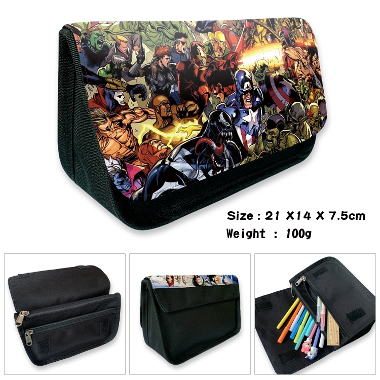 Superheroes Anime Velcro canvas zipper pencil case Pencil Bag 21×14×7.5cm