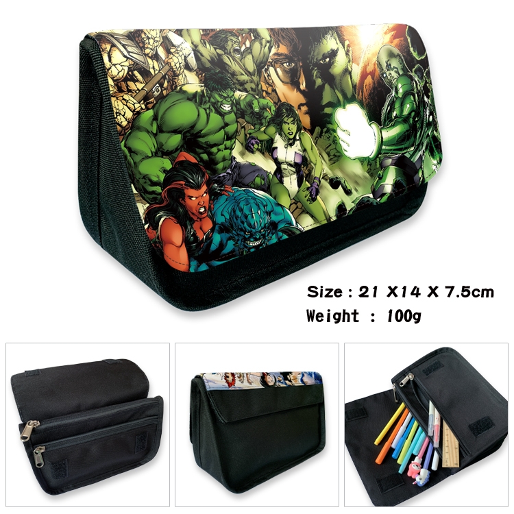 Superheroes Anime Velcro canvas zipper pencil case Pencil Bag 21×14×7.5cm