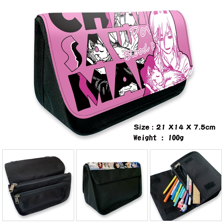 Chainsawman Anime Velcro canvas zipper pencil case Pencil Bag 21×14×7.5cm