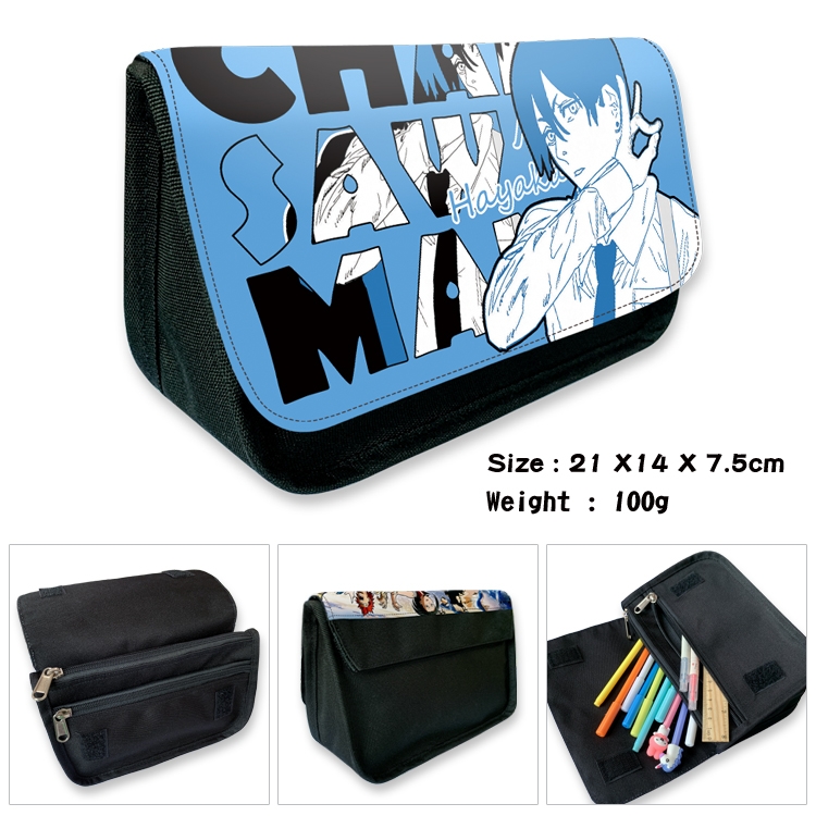 Chainsawman Anime Velcro canvas zipper pencil case Pencil Bag 21×14×7.5cm