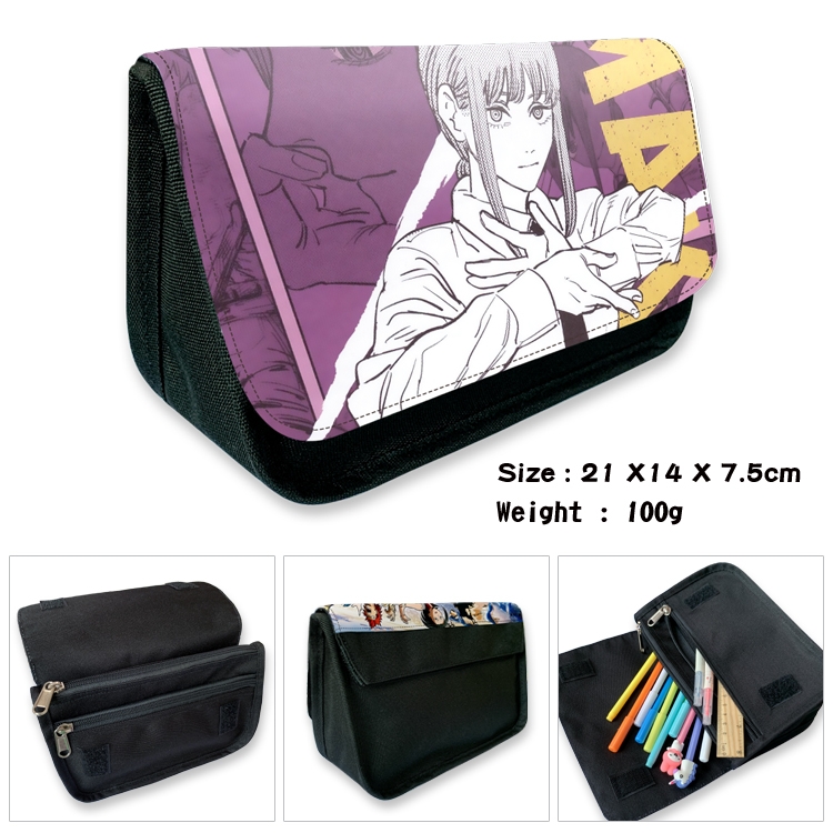 Chainsawman Anime Velcro canvas zipper pencil case Pencil Bag 21×14×7.5cm