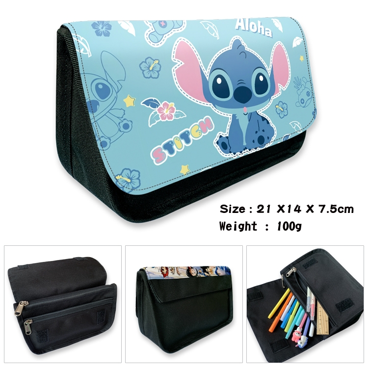  Lilo & Stitch Anime Velcro canvas zipper pencil case Pencil Bag 21×14×7.5cm