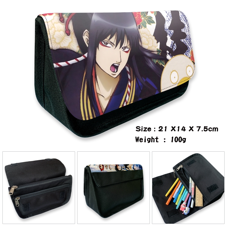 Gintama Anime Velcro canvas zipper pencil case Pencil Bag 21×14×7.5cm