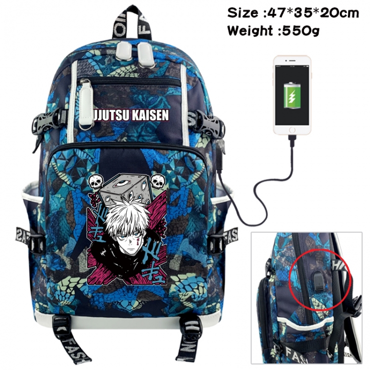 Jujutsu Kaisen Camouflage waterproof sail fabric flip backpack student bag 47X35X20CM 550G