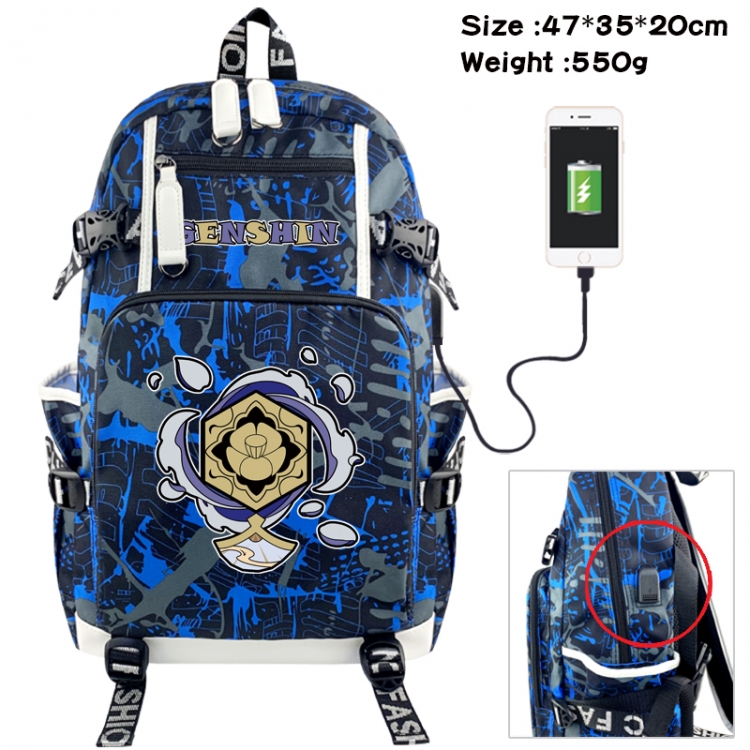 Genshin Impact Camouflage waterproof sail fabric flip backpack student bag 47X35X20CM 550G