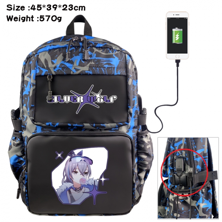 Honkai: Star Rail Anime waterproof nylon camouflage backpack School Bag 45X39X23CM