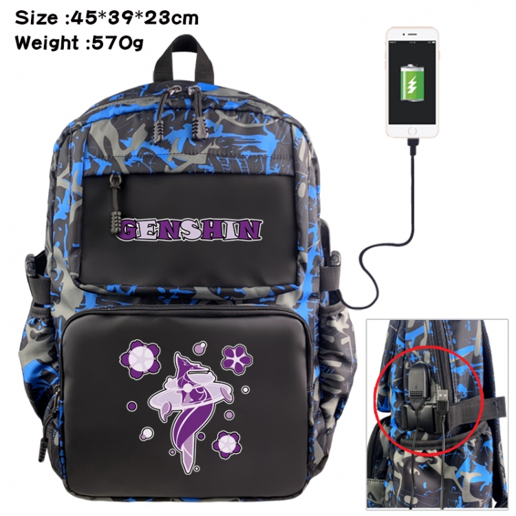 Genshin Impact Anime waterproof nylon camouflage backpack School Bag 45X39X23CM