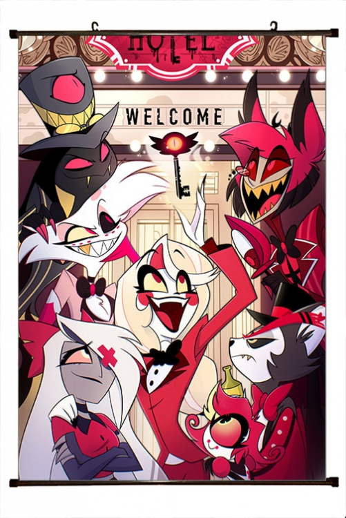 Hazbin Hotel Anime black Plastic rod Cloth painting Wall Scroll 60X90CM 