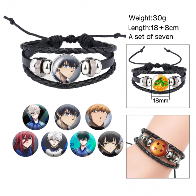 BLUE LOCK Anime Freestyle Crystal Leather Rope Bracelet Set