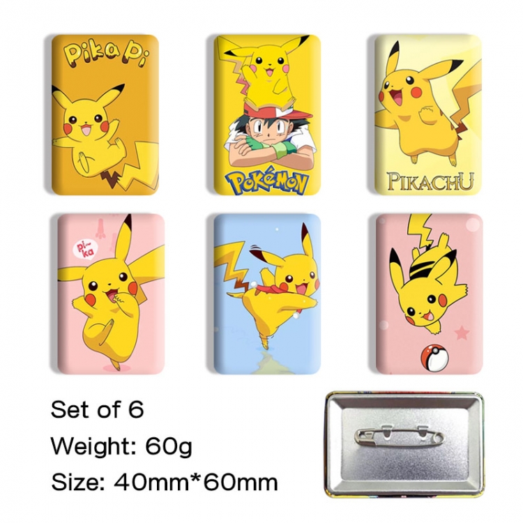 Pokemon Anime square tinplate badge chest badge 4X6CM a set of 6