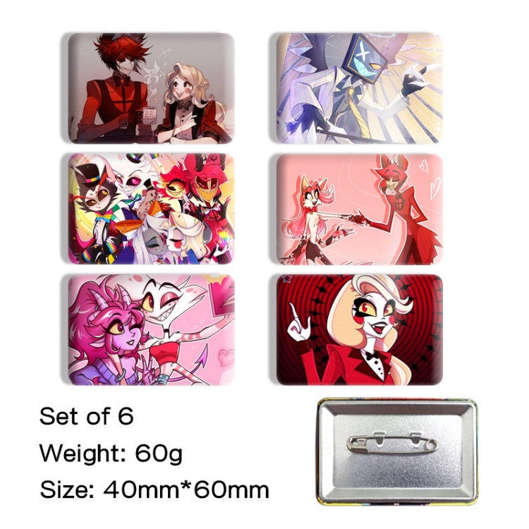 Hazbin Hotel Anime square tinplate badge chest badge 4X6CM a set of 6