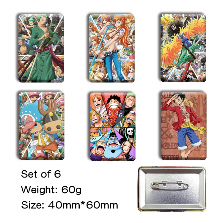 One Piece Anime square tinplate badge chest badge 4X6CM a set of 6