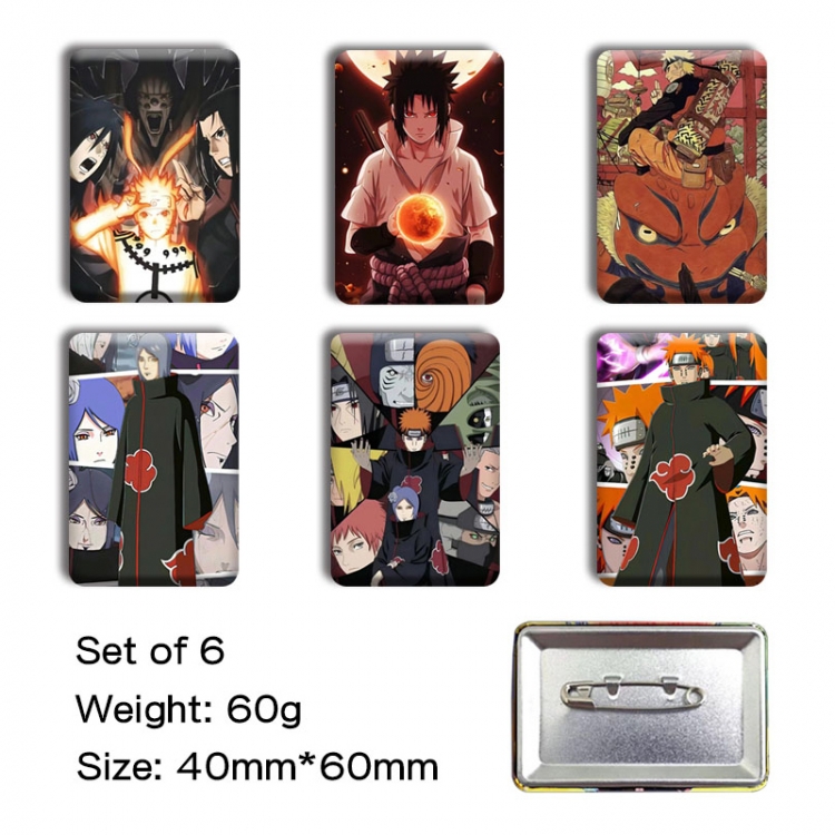 Naruto Anime square tinplate badge chest badge 4X6CM a set of 6