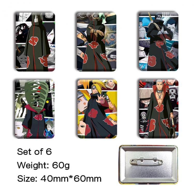 Naruto Anime square tinplate badge chest badge 4X6CM a set of 6
